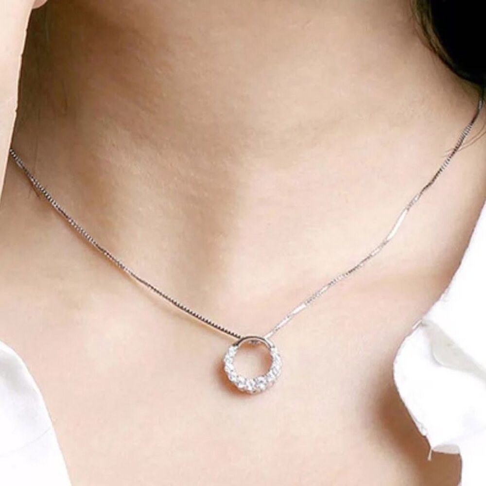Diamond Solitaire Necklace 925 Sterling Silver - Picture 3 of 4